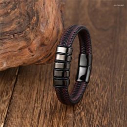 Charm Bracelets MKENDN Stainless Steel Men 16 Strands Of Woven Black Coffee Leather Metal Accessories Fashion Jewelry Gifts