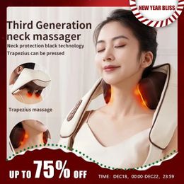 Massaging Neck Pillowws Wireless Electric Shiatsu Neck and Back Massager Soothing Heat Deep Tissue 5D Kneading Massage Pillow Shoulder Leg Body 231220