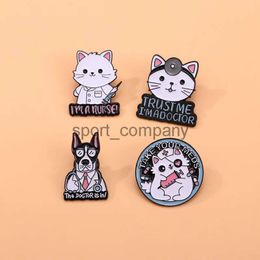 Cute Cat Doctor Metal Brooches Trust Me I'm Doctor Syringe White Cat Nurse Stethoscope Dog Doctor Badge Punk Lapel Pins Jewelry