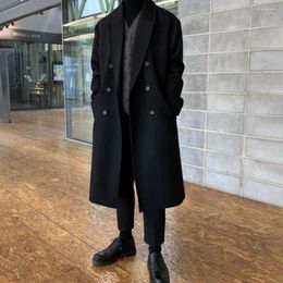 Men's Trench Coats Mens Double-Breasted Mid-Length Coat Autumn Winter Genderless Korean Style Fashion Commuter Thickened Elegant Retro