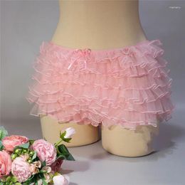 Women's Shorts Women Summer Ruffled Frilly Pink Multi-Layer Mesh Short Pants Sweet Tierred Bloomers Skort Kawaii Lolita Y2K Streetwear