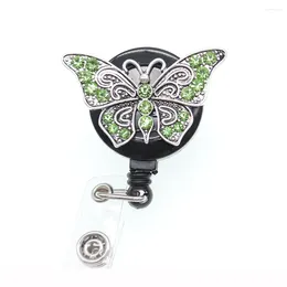 Brooches 20pcs/lot Retro Rhinestone Crystal Butterfly Retractable Alligator Clip/ID Badge Holder For Decoration