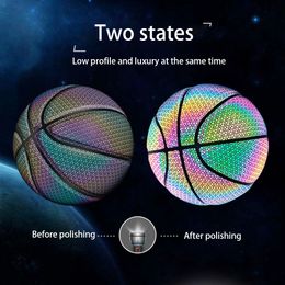 Colorful Holographic Reflective PU Leather Ball Cool Night Glowing Basketball 231220