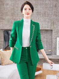 Women's Two Piece Pants High Quality Korean Women Formal Autumn Winter Blazer Business Suits With Work Wear Office Uniform Jackets And