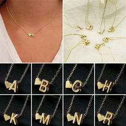 Fashion creative love 26 English letters simple necklace wild peach heart short clavicle chain204l