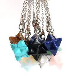 Merkaba Crystal Pendent Necklace Large satellite melcabaring pendulum 3D for Women Men Jewelry Energy Healing Gemstone pendant223c