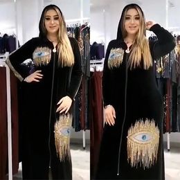 Ethnic Clothing African Dresses For Women Spring Autumn Long Sleeve V-neck Polyester Sequined Robes Clothes