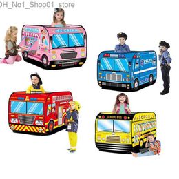 Toy Tents Foldable Game Play House Fire Truck Police Bus Pop Up Toy Tent Playhouse Cloth Gift For Children Firefighting Model Dopship Q231220