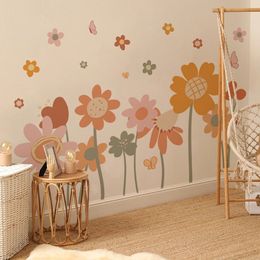 Cute Large Flowers Wall Sticker Colourful Floral Decal Vinyl Peel and Stick Decor for Nursery Teen Girls Boy Kids Room 231220