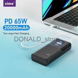 Cell Phone Power Banks Zime 65W Power Bank 20000mAh USB C PD Fast Charging PowerBank External Battery Portable Charger for Laptop iPhone Xiaomi Samsung J231220