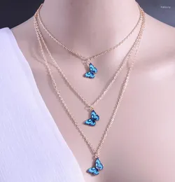 Chains Trendy Blue Enamel Butterfly Pendant Women Jewellery Set Romantic Multi Layers Necklace Earrings For Female Birthday Gift