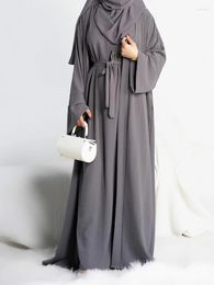 Ethnic Clothing 2 Piece Abaya Kimono Matching Muslim Set Crepe Abayas For Women Dubai Turkey Sleeveless Hijab Dress Ramadan Islam Clothes
