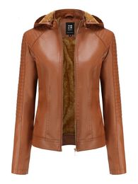 Black Leather Jackets for Women 2023 Winter Warm Korean Fashion PU Zipper Plush Hooded Vintage Streetwear Clothes Coat 231220