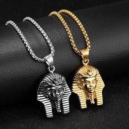 Pendant Necklaces Hip Hop Rock Gold Silver Color Stainless Steel Egyptian Pharaoh Tutankhamun Necklace For Men Jewerly With 24&quo268A