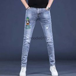 Men's Jeans High Quality Mens Ripped Denim Pants Classic Embroidery Decors Jeans Slim-fit Korea Version Casual Jeans Street Fashion Jeans L231220