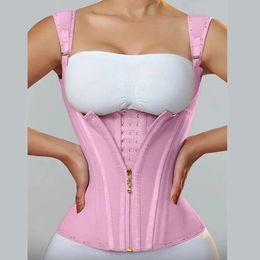 Fajas Colombiana Double Compression Waist Trainer Corset with Bone Adjustable Zipper and Hook eyes Flat Belly Body Shaper 231220