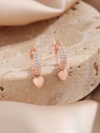 Stud Earrings Love Heart Hanging Sterling 925 Silver Women's Inlaid With Zircon Simple Lovely Style For Daily Wear Or Couples Dating