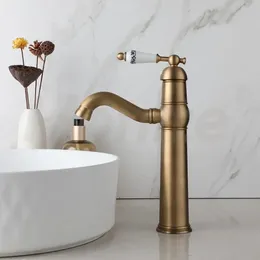 Bathroom Sink Faucets Antique Brass Swivel Deck Mounted Faucet Ceramic Single Handle Basin Kitchen Mixer Tap