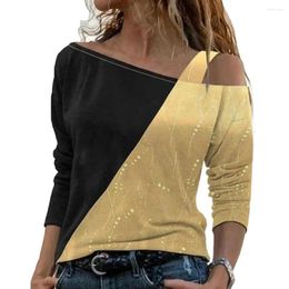 Women's Blouses Fashion Women Pullover Top Simple Blouse Golden Colour Stitching Shiny Tops