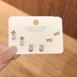 Stud Earrings 2023 Fashion Big Shinning Zircon Pineapple Fruit Studs For Women And Gril 3 Pairs Earring Sets