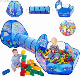 Toy Tents 3 in 1 Portable Toy Tent Children's Tent Toy Ocean Ball Pool Children Tipi Tents Crawling Tunnel Pool Ball Baby Play Tents Q231220
