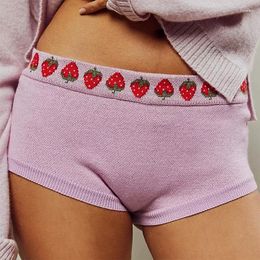 Women's Shorts Sweet Girl Low-rise Slim Fit Bottom Cute Fruit Patterm Knitted 2000s Retro Kawaii Y2K Shortie Women Pants Streetwear