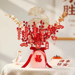 Decorative Flowers Chinese Traditional Style Artificial Plant Potted Year Decoration Wedding Festive