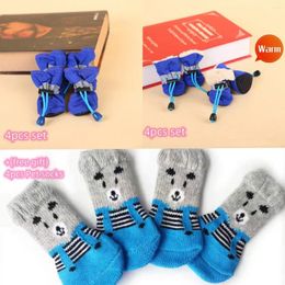 Dog Apparel 4pcs/set Waterproof Pet Shoes Sock Winter Warm Boots Anti-slip Rain Footwear For Small Cats Dogs Puppy Booties