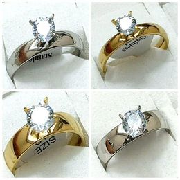 Cluster Rings Wholesale 24pcs Zircon Stainless Steel Wedding Engagement Ring Princess Cut