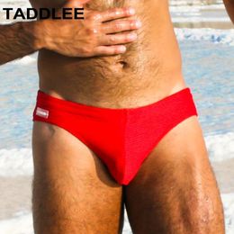 swimwear Taddlee Brand Men's Swim Brief Bikini Sexy Swimwear Red Solid Colour Swimsuits Bathing Suits Trunks Surfing Boxer Board Shorts