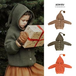 Children's Autumn/winter Thickened Christmas Sweater Cute Hooded Cardigan Coat for Baby Girls' Knitwear