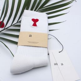 Heart Sock Designer Socks Men's Women's Fashion Embroidery Pattern Stripes Solid Colour Black White Grey High Quality Luxury Cotton Sports Casual Amis Paris 823