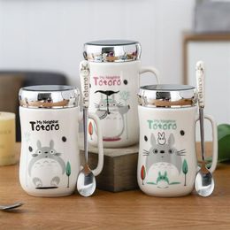 420ml Ceramic Cartoon Anime Pattern Coffee Mug Cute Tea Milk Cup With Lid Large Capacity Cup Drinkware With Spoon Kitchen Tools256G