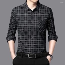 Men's Casual Shirts Spring And Autumn Polo Collar Plaid Stripe Contrast Button Print Long Sleeve Tee T-shirt Cardigan Shirt Coat Fashion