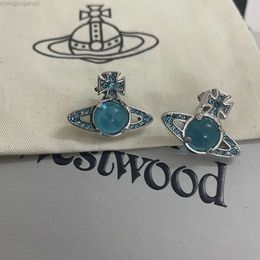 Designer viviene Westwoods Viviennewestwood 23 Springsummer New Western Empress Dowager Blue Green Transit Beads Saturn Earrings Female Light Luxury Diamond Blu