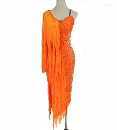 Stage Wear Standard Latin Dance Skirt Women Tassel Rhinestone Rumba Samba Game Dress Adult Sexy Competition Dancing Dresses