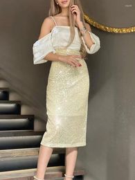 Skirts Tossy Female Sequin Long Skirt High Waist Patchwork Fashion Sexy Glitter Party Gown Maxi Slim Casual For Women