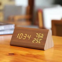 Wooden Alarm Clock LED Watch Table Voice Control Digital Wood Despertador USB/AAAA Powered Electronic Desktop Clocks home deco 231220