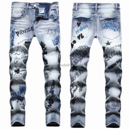 Men's Jeans Light Luxury Mens Embroidery Stretch Jeans Slim-fit Denim Pants Street Fashion Scratches Casual Jeans Classic Blue Jeans; L231220