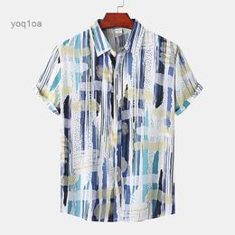 Men's Casual Shirts Men's Shirt Hawaiian Dazn Polyester Plaids Pattern Short Sleeve Tops Goth Summer Beach Casual Geometric Male Shirts For BlouseL231026
