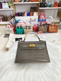 Akilyle Luxury Designer Totes Bag Spring/Summer Generation Mini 19cm Crocodile Skin Crocodile Pattern Mini One Shoulder Diagonal Handbag