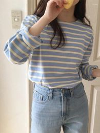 Women's T Shirts 2023 Bottoming Basic Korean Style Fashionable Striped Wild Lady Autumn Winter T-shirt Pink Tops