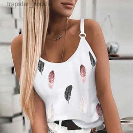 Women's Tanks Camis Casual Feather Print Sleless Tank Tops Fe Pattern Fashion Off Shoulder Summer T-Shirt S-5XL Vest L231220