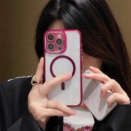 INS Transparent Magnetic Case for iPhone 14 15 ProMax Plus 13 Pro Max 12 11 Wireless Charging Shockproof Lens Hard Cover 300PCS