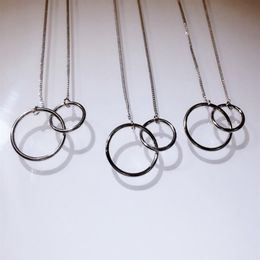 Classical Infinity Double Circle Pendant Jewellery Soild 100% 925 Sterling Silver Eternity Party Clavicle Chain Necklace For Women G235T