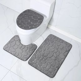 Carpets Toilet Seat Cover 3Pcs Set Bath Mat Shower Room Floor Rug Home Bathroom Anti-Slip Absorbent Doormat Pebbles Bathtub Decor Carpet 231219