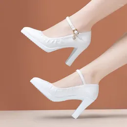 Dress Shoes 9cm Plus Size 32-43 Shallow Sexy White Wedding Genuine Leather 2023 Fall High Heels Pumps Platform Office Model