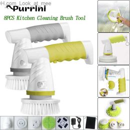 Cleaning Brushes 8pcs Electric Automatic Kitchen Cleaning Brush Rechargeable Waterproof Multifunction Home Dishwashing Glass Wiping Machine Tools Q231220