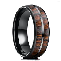 Wedding Rings Fashion 8mm Black Colour Men Stainless Steel Inlay Koa Wood Promise For Women Band Jewellery Drop