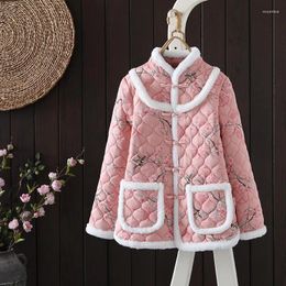 Women's Trench Coats Chinese Style Winter Cotton Jacket Plush SOft Warm Quilted Coat Fashion Floral Velvet Grandma Padded Parkas